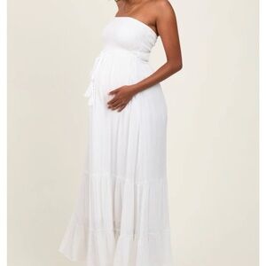 PinkBlush White Strapless Smocked Maternity Maxi Dress